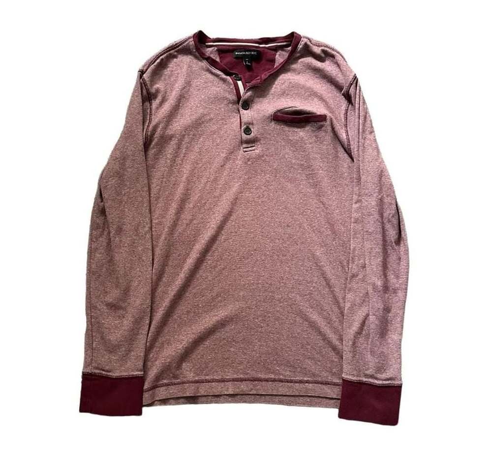 Banana Republic Henley Long Sleeve Size L Tall Red Pocket Shirt